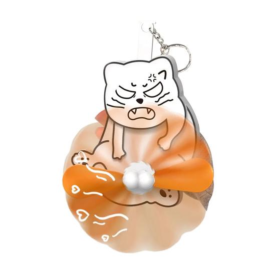 Prank Cat Fan Keychain Pendant Playful Animal Doll Propeller Keychain Bag Backpack Belt Loop Keyring