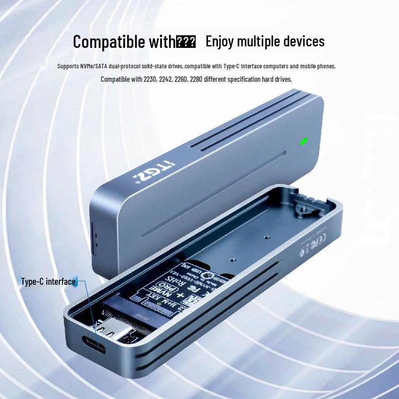 Niubenzhi Neng M.2 NVMe Portable SSD Enclosure, Dual Protocol 10Gbps, Aluminum Alloy for Efficient Heat Dissipation.