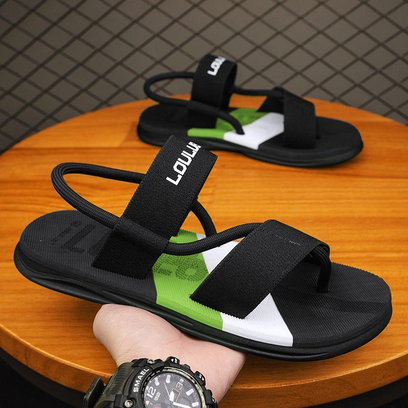 Men's sandals trendy handsome super soft beach shoes outdoor two wear sandals black non-slip toe slippers men's summer