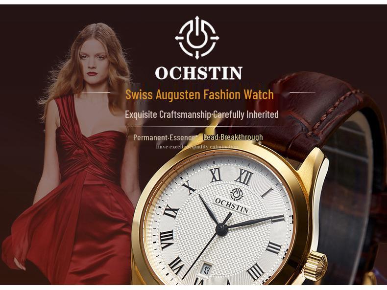 Swiss Women's High-End Waterproof Quartz Watch with Genuine Leather Strap