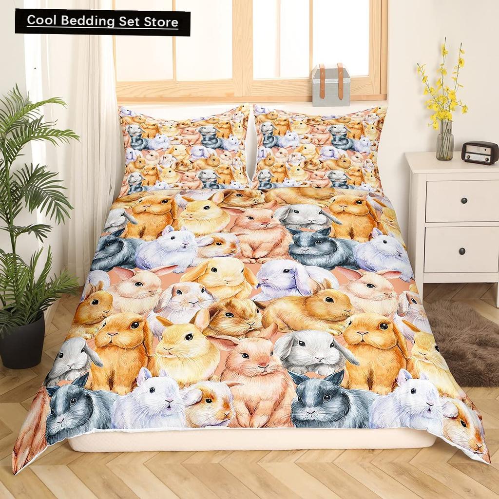 Kids Cartoon Rabbit Carrot King Queen Duvet Cover Boys Girls Cute Bunny Bedding Set Animal Quilt Cover Polyester Comforter Cover