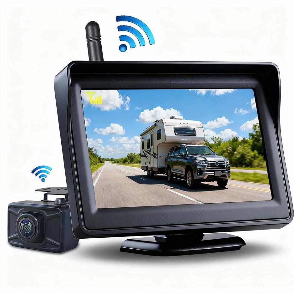HD Wireless 4.3" Monitor HD Backup Reversing Camera Rear Night Vision View Parking Support for 12V/24V Truck Bus Car Vehicle RV.