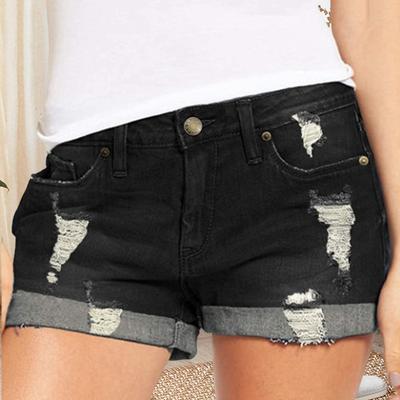 Denim Shorts for Women Mid Rise Ripped Distressed Jean Shorts And Pockets Summer Casual Cuffed Hem Stretchy Denim Shorts