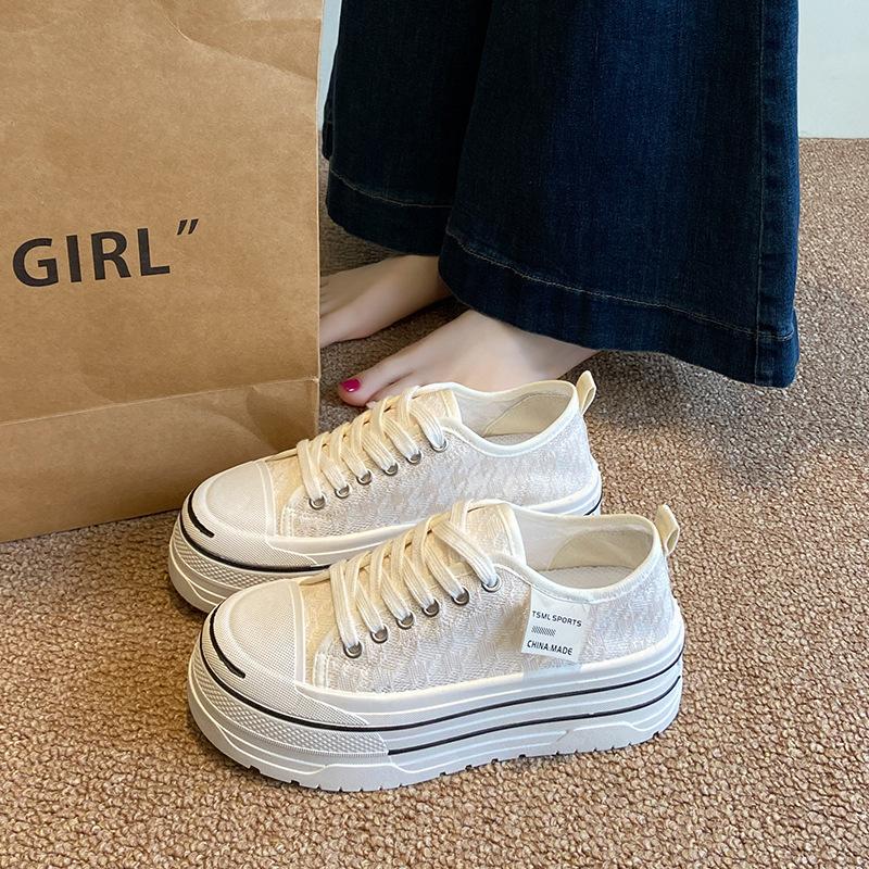 Platform white shoes women's summer new student casual fashion versatile low-top platform heightening canvas shoes women's shoes