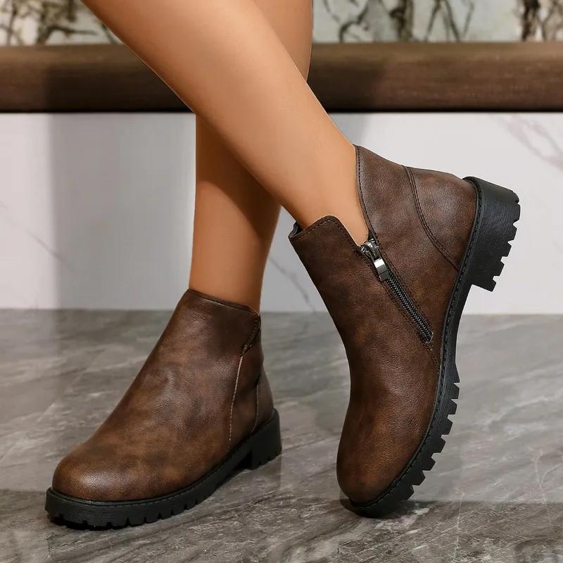 Fashion Shoes for Women 2024 Hot Sale Side Zipper Women's Boots Fashion Round Toe Office and Career High Quality Plus Size Ankle Boots