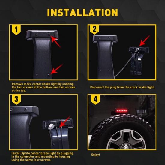 For Jeep Wrangler JK 07-18 3rd Spare Tire LED Brake Lights High Mount Stop Light