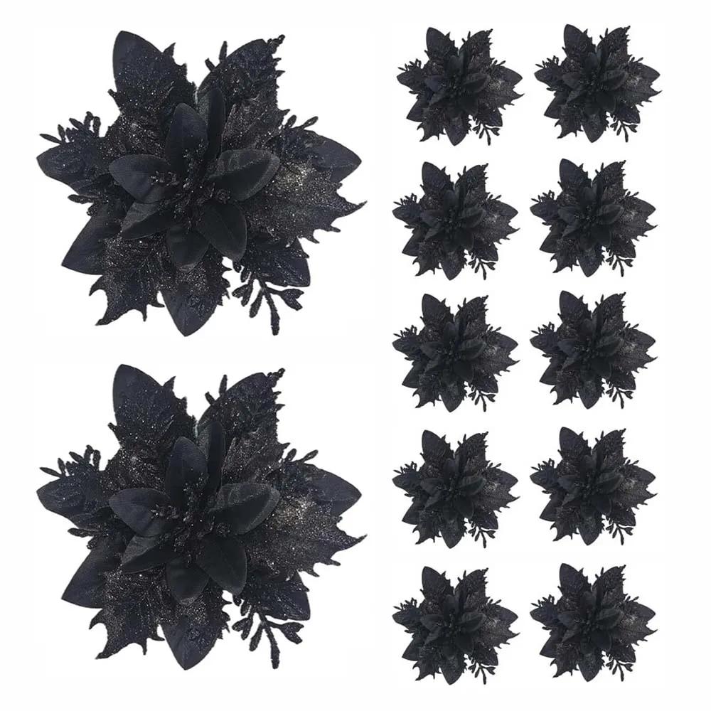 5/10/20Pcs Christmas Flower Ornaments,pink,red,gold,glitter Artifical Flowers for Christmas Tree,xmas Decoration for Home