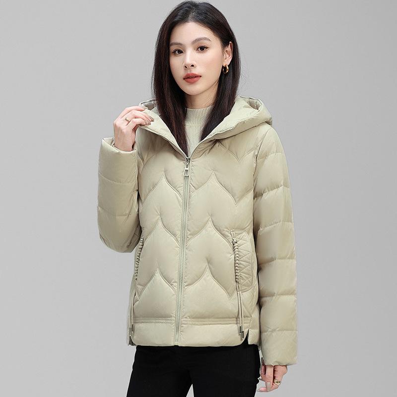 Women's 2024 Petite Hooded Short Down Jacket - Authentic 90% White Duck Down, Mid-Aged Winter Outerwear.