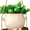 Plant Hanger Basket Lovely Swing Face Planter Pot Resin Smiling Face Planter Creative Wall Hanging Planter Decor Garden Supplies