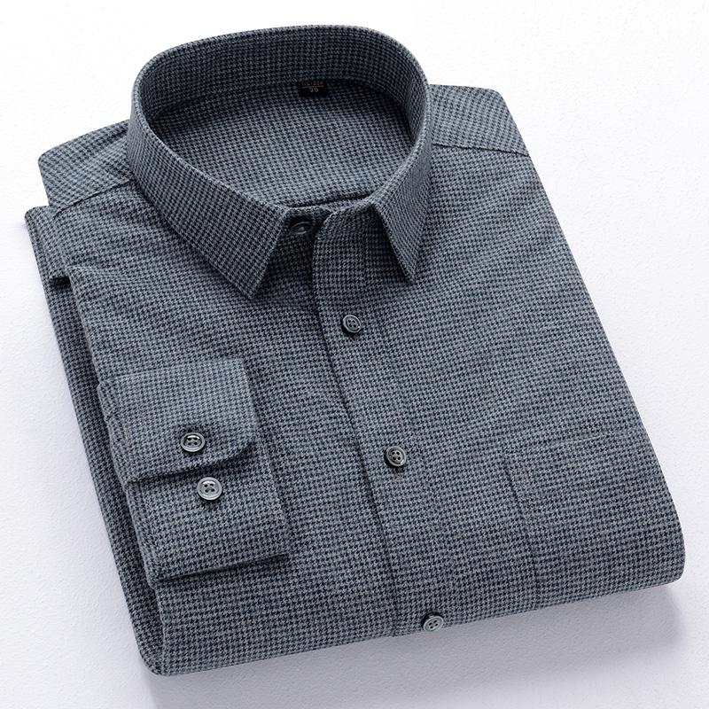 New 100% Pure Cotton Flannel Men's Plaid Shirts Male Business Casual High Quality Long sleeve Shirt for Men Pocket Shirt 4XL 5XL