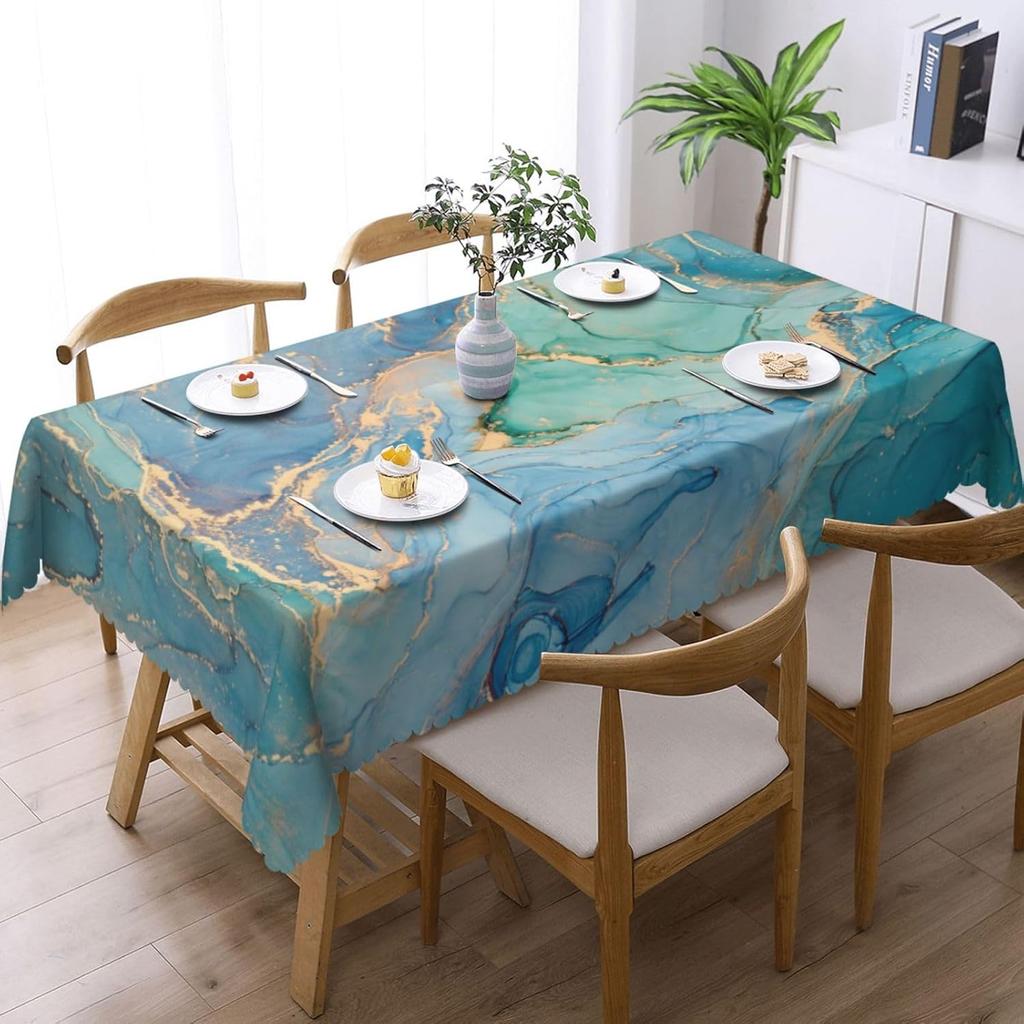 Modern Turquoise Marble Rectangle Tablecloth for Table Decor Washable Farmhouse Kitchen Dining Tablecloth Holiday Party Decor