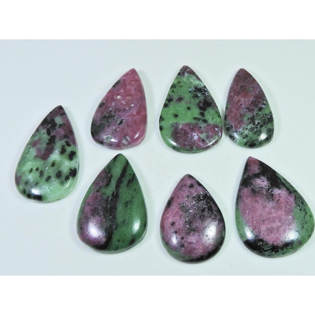 268Cts.. Natural Ruby Zoisite Pear Cabochon Loose Gemstone 07Pcs Lot C-497