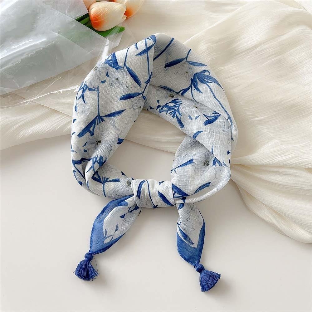 60x60cm Square Scarf Fringed Floral Kerchief Tassel Muffler Hair Bandana Travelers