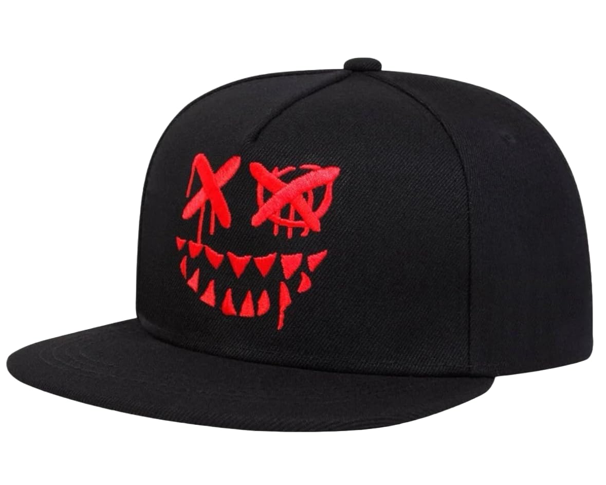 

Cap Hat Flat Street Baseball Snapback Unisex Cool Stylish Face [sproutsy] Men s (Black + Red)