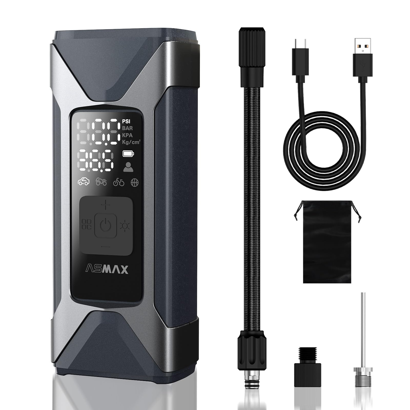 

ASMAX T10 Electric Bicycle Pump, Electric Air Pump for Motorcycles and Cars, 2500mAh x 3 High-Capacity Battery, Maximum Pressure of 160 PSI, Tire Pres