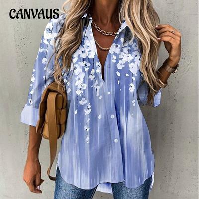 Camicia da donna taglie forti con stampa floreale, ampia, a maniche lunghe