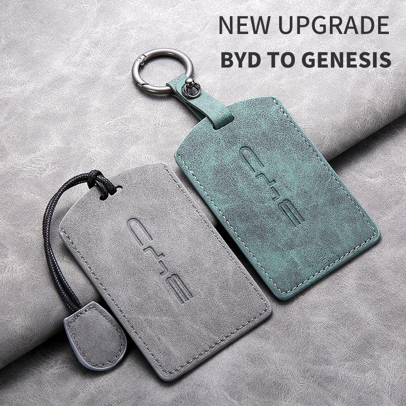 Sheepskin Leather Car NFC Card Samrt Remote Key Cover Case Shell Protector Holder For BYD S7 S6 L3 M6 F3 F0 Keychain Accessories