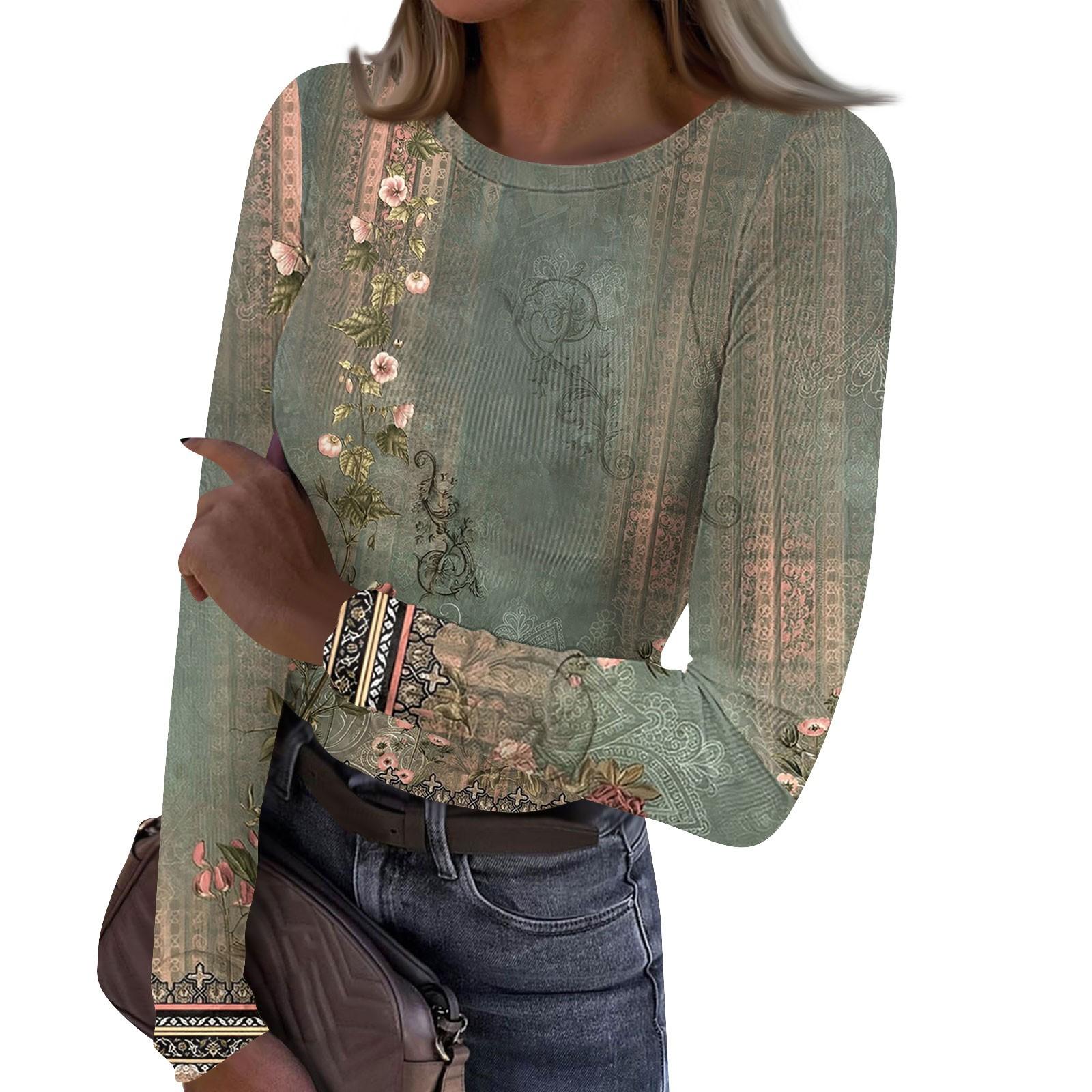 

Женская и зимняя футболка с тонким низом, модная повседневная футболка с круглым вырезом и принтом, длинный рукав XL