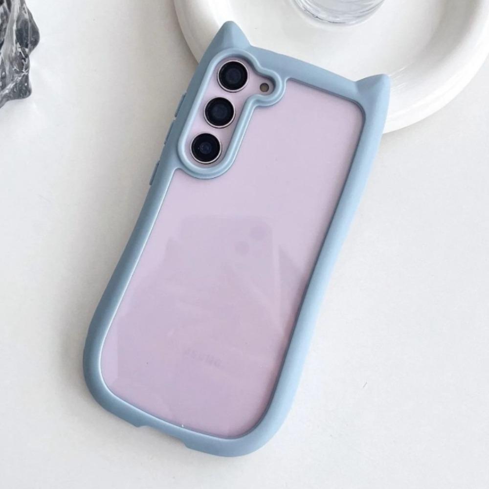 S25Plus Cute 3D Cat Transparent Case For Samsung Galaxy S25 S23 S24 Plus S25 Cartoon Ear Bumper Shockproof Hard Back Cover