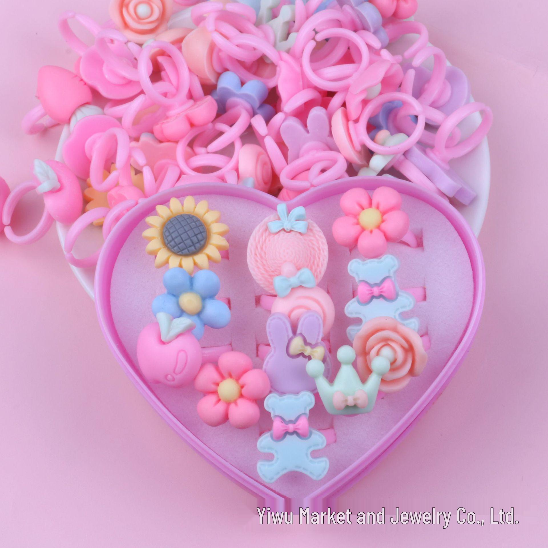 Frozen Elsa Princess Heart Gemstone Ring for Girls - Imitation Diamond Jewelry Gift Box Series