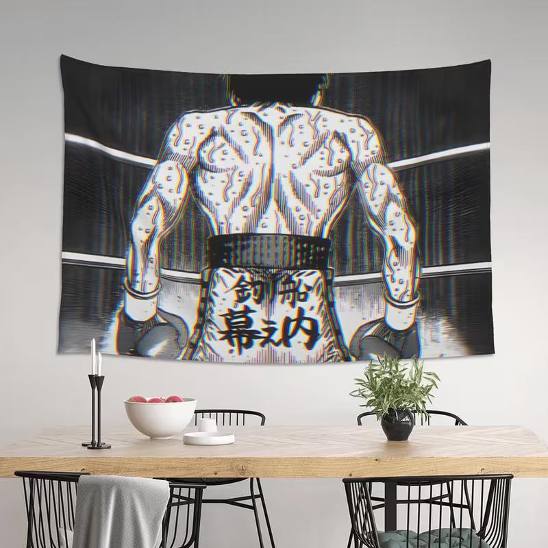 Arazzo Anime Pugilato Makunouchi Ippo Scena Posteriore Arte da Parete Bianco e Nero