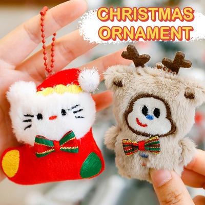 Süßer Katzen Plüsch Schlüsselanhänger Weihnachtsbaumförmige Cartoon Plüschpuppe Rucksack Aufhängekette Abnehmbarer Schlüsselanhänger Weihnachtsgeschenk für Kinder