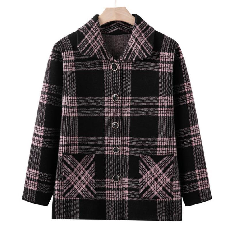 

Вязаный бабушкин свитер для женщин среднего и пожилого возраста, новая клетчатая куртка для пожилых, зимняя одежда для мамы 4XL (recommended 130-72.5 kg) жёлтый