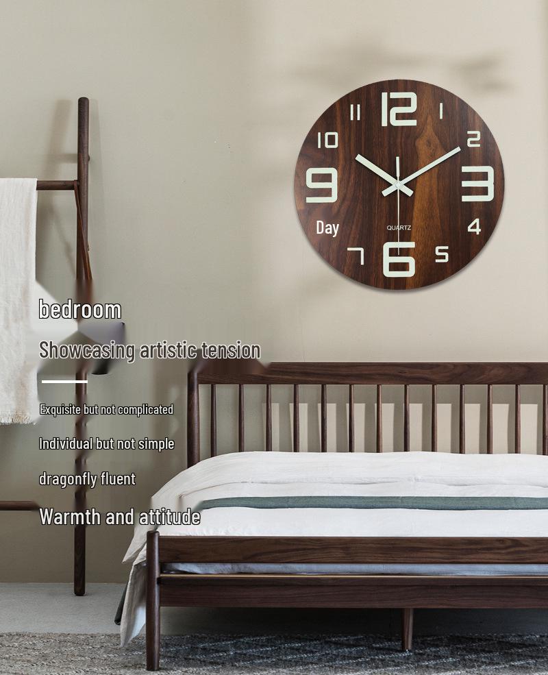 12" Luminous Silent Quartz Wall Clock - Creative Wooden Design for Living Room
