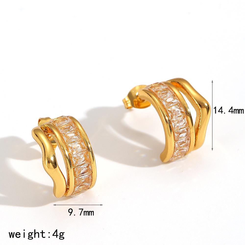 Light Luxury Geometric Stainless Steel Earrings With Zirconia For Women
