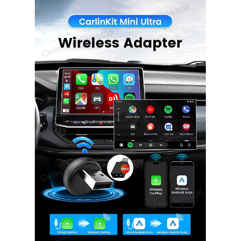 Mini Ultra 3 CarlinKit Wireless Android Auto & CarPlay Adapter 2.4Ghz&5Ghz WiFi BLE Auto Connect OTA Upgrade Mini Smart Car Box