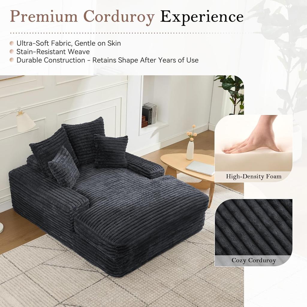 Oversized Chaise Lounge Chair Upholstered Cozy Corduroy Sleeper Sofa Bed Wide Armrests High-Density Foam No