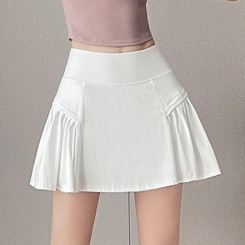 Dámská letní 2025 tenisová a jógová sukně z ledového hedvábí s ochranou proti slunci - Středně dlouhá pro sporty jako badminton a fitness