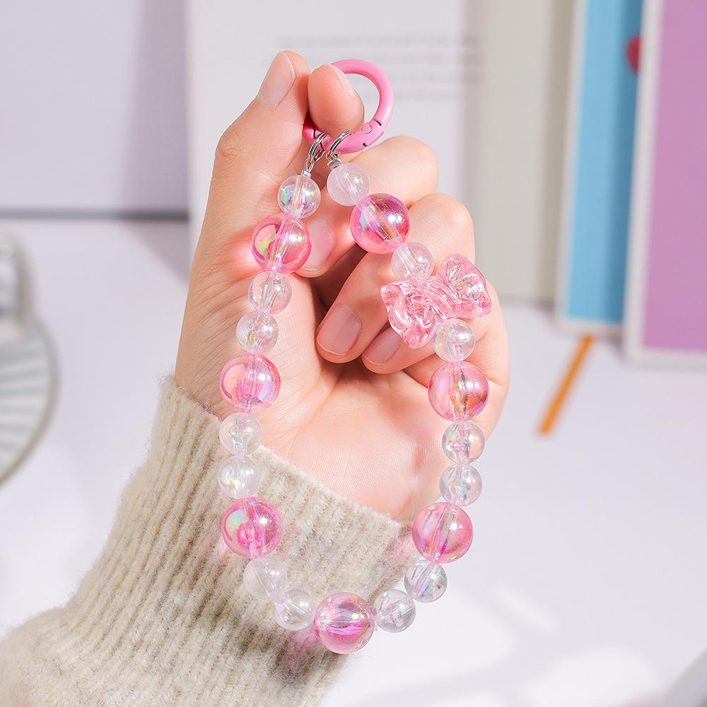 Pink Butterfly Pearl Bow Phone Chain Anti-Lost Bracelet For Mobile Phone Case Wrist Strap Lanyard Phone Keychain Portable Chain