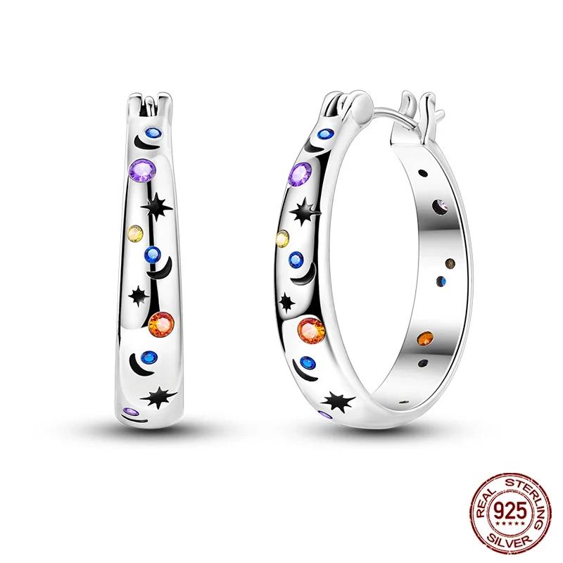 925 Sterling Silver Love Feather Moon Star Heart Earrings Fit Original Charms Hoop for Women Girls Stud Earring Jewelry Gifts