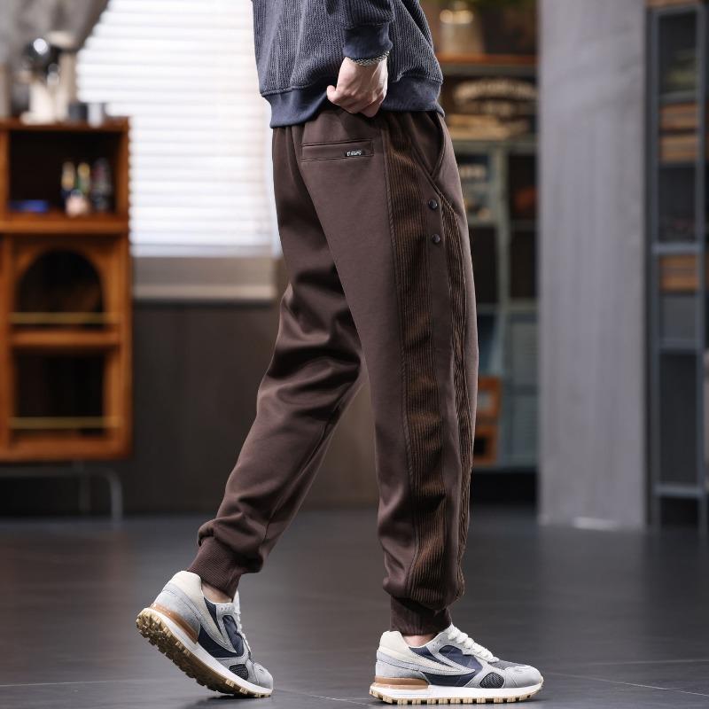 Fleece Thickened New Loose Harlem Sweatpants Autumn Winter Men's American Patchwork Striped Casual Pant