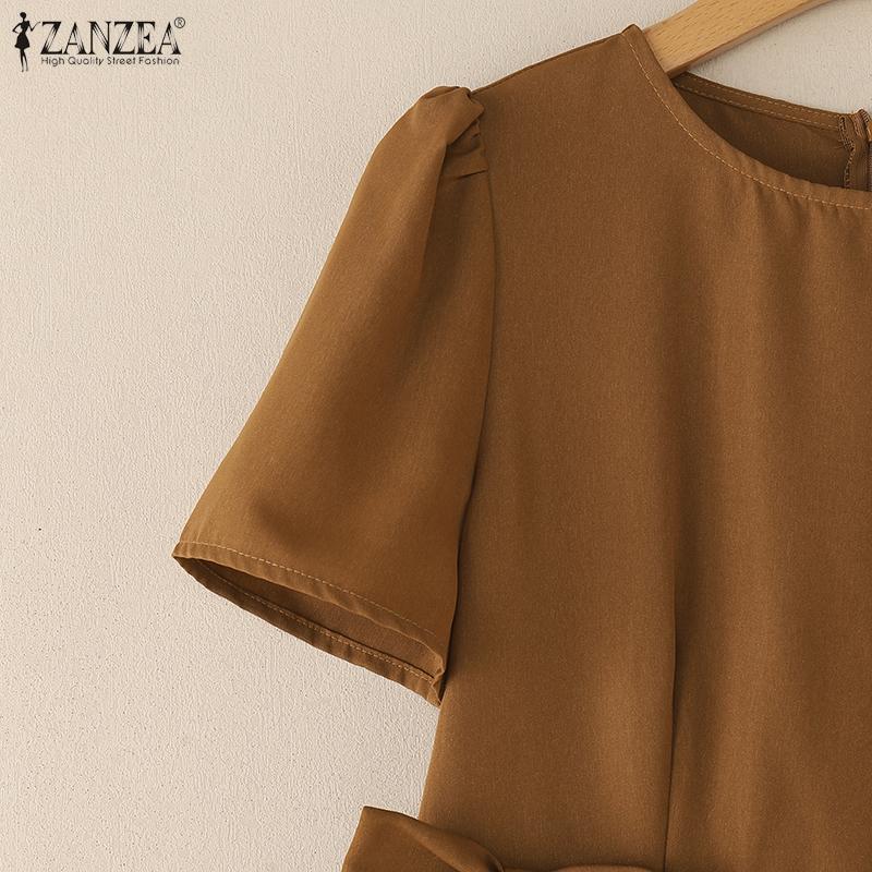 ZANZEA Women Casual Round Neck Solid Color Summer Short Sleeve Dress