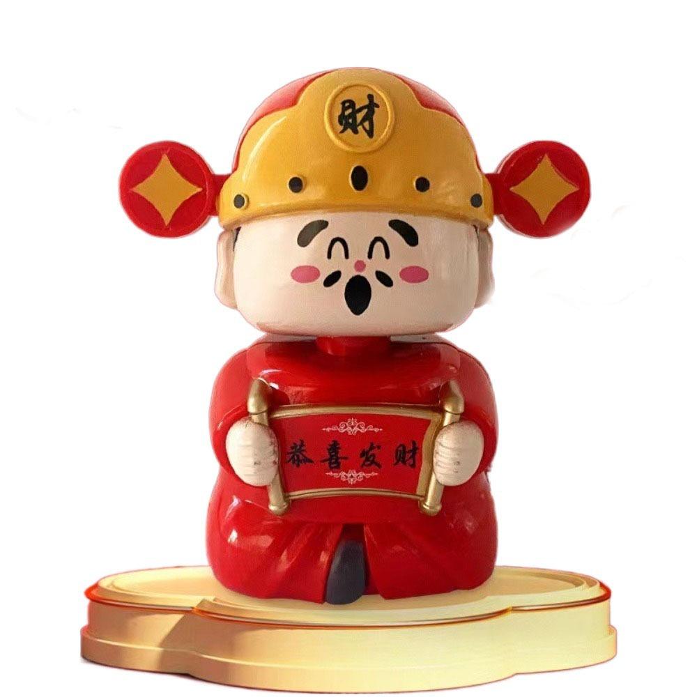 Solar Powered Nodding God of Wealth Ornament New Year Car Ornaments Car Decoration