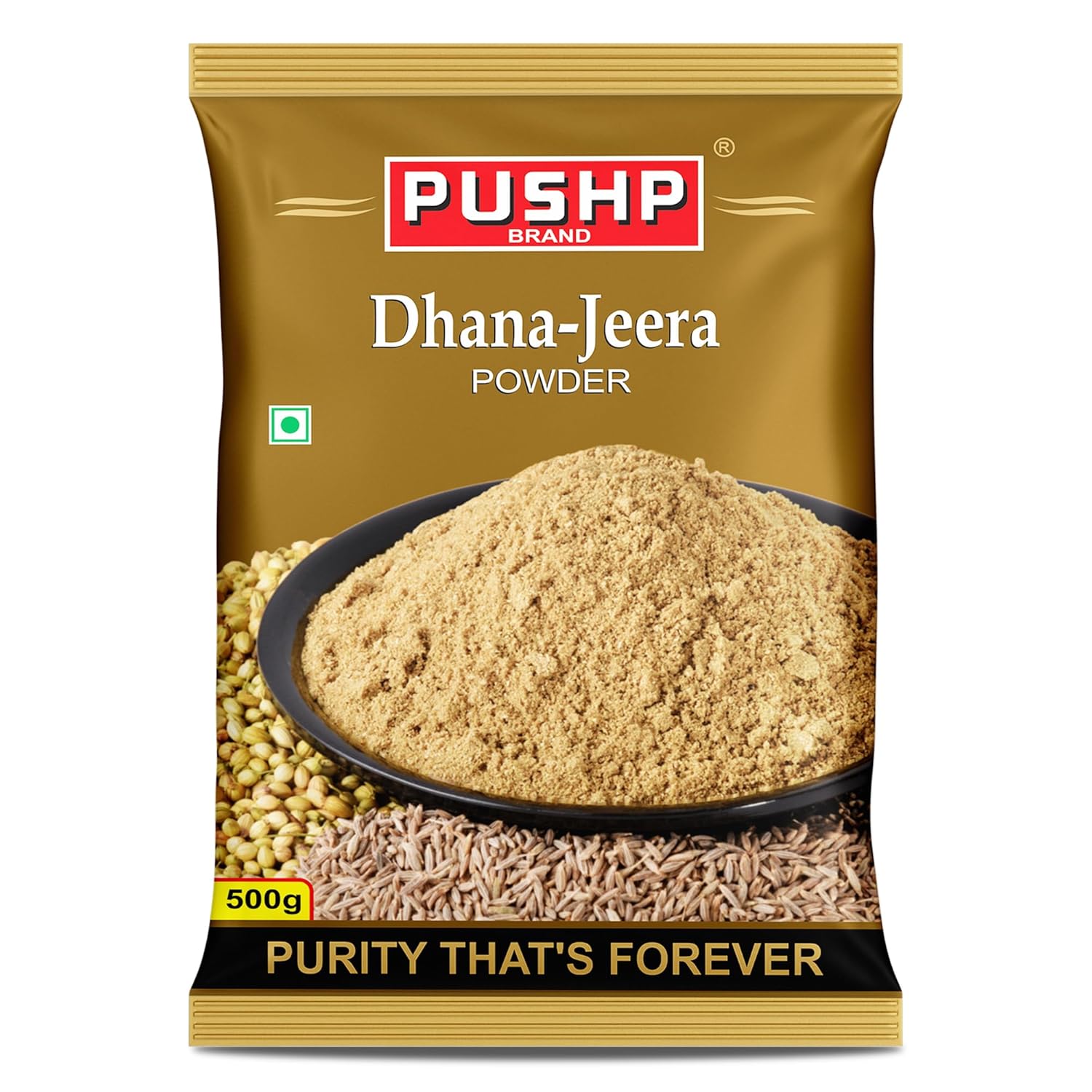 Pushp Dhana Jeera Powder Premium Coriander Cumin Blend Authentic Indian Spice For Everyday Cooking Rich Aroma 500g Pouch