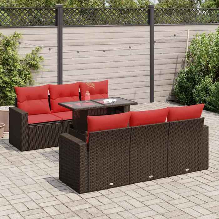 VidaXL Salon de jardin avec coussins 7pcs marron résine tressée acacia, ensemble de canapés d'extérieur, salon de jardin 3326265