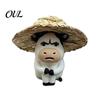 Stress Relief Desktop Decor Cute Straw Hat Cow Car Ornament, Creative Figurine Durable Pvc with Hat, Cartoon Dashboard Decor, Interior Decoration