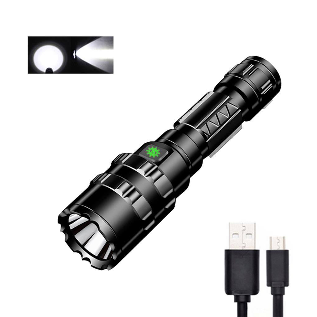 Tactical Flashlight Aluminum Alloy Anti-Rust Light Waterproof Torch USB Charging Fixed Focal Length Switch