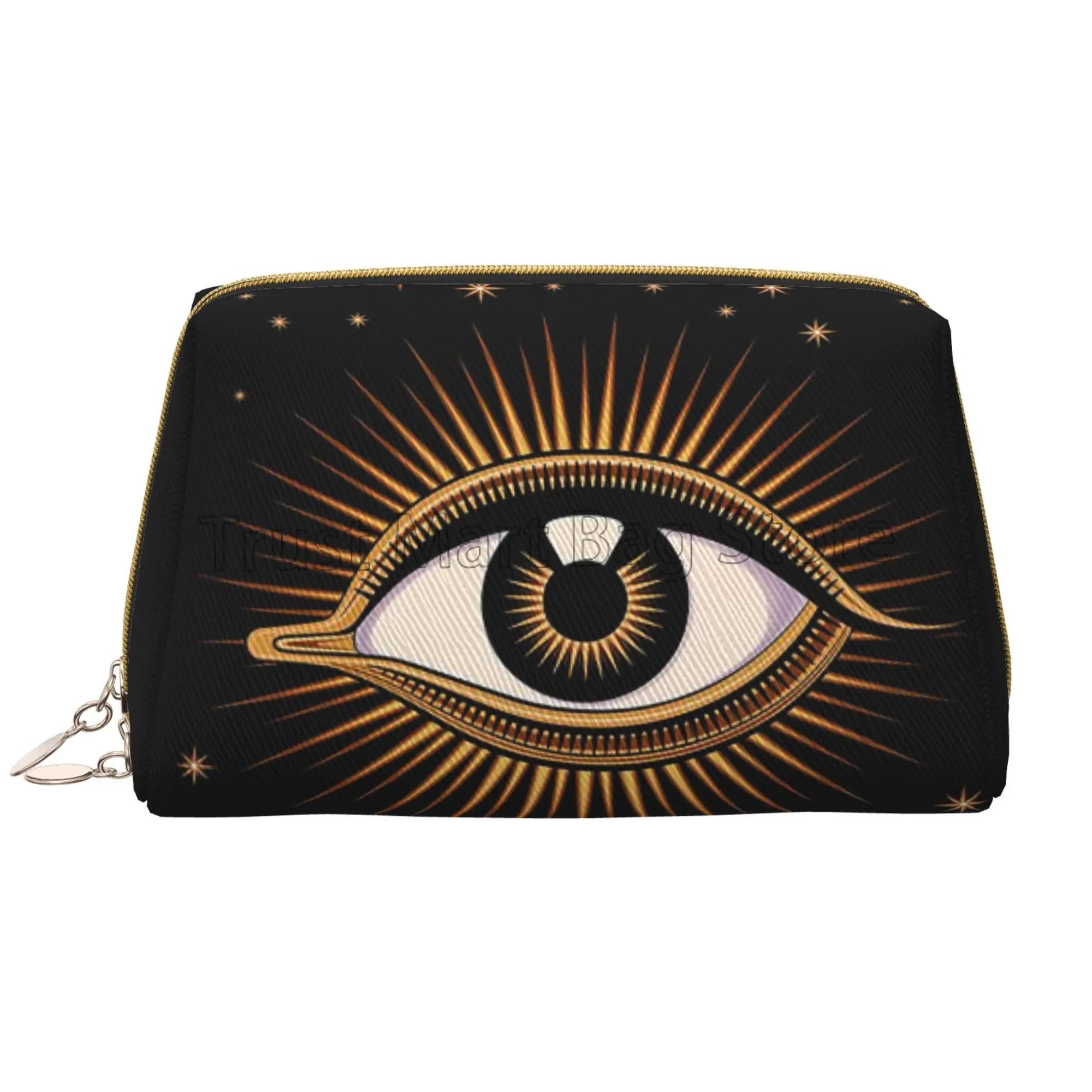 

Evil Eye Turkish Eye Bead Print Leather Makeup Bag Large Capacity Travel Makeup Pouch Cosmetic Bag Zipper Pouch Bags for Women чёрный