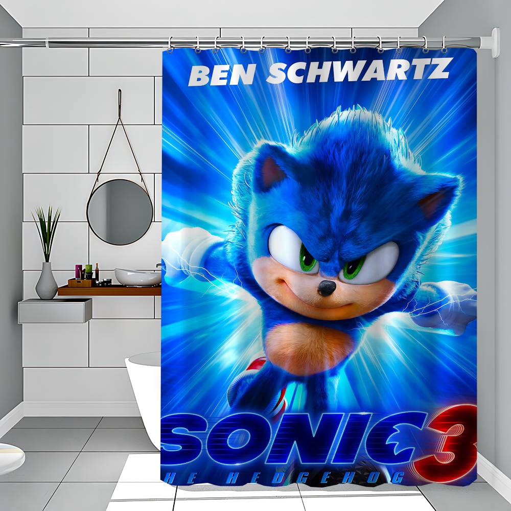 Sonic The Hedgehog White Shower Curtain, Bathroom Decorative Shower Curtain, Waterproof Shower Curtain With Hooks