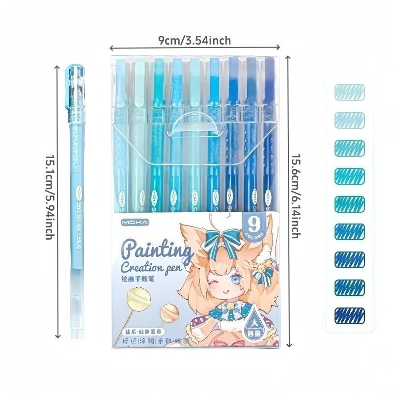 9pcs Romantic Multi Color Pens Set Gel Ink Vintage Marker Liner 0.5mm Ballpoint Stationery Gift