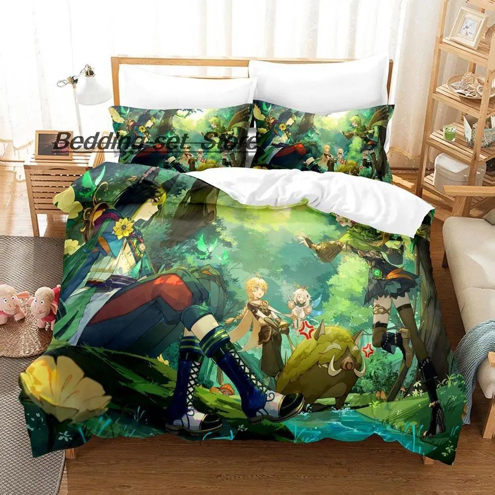Kawaii Genshin Impact Tighnari Set da letto Singolo Piazza e Mezzo Matrimoniale Queen King Set da letto per camera da letto per adulti e bambini Set copripiumino