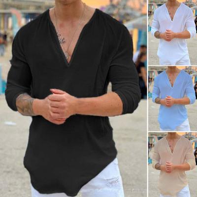 Camiseta de Hombre Cuello en V Profundo Vestir Casual Interior Exterior Costuras Firmes Camisa de Verano para la Vida Diaria