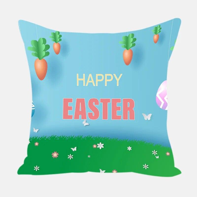 Home Decoration Easter Pillowcase Rabbit Egg Print Pillowcase Living Room Sofa Cushion Cover Bedroom Bedside Pillowcase 45x45cm