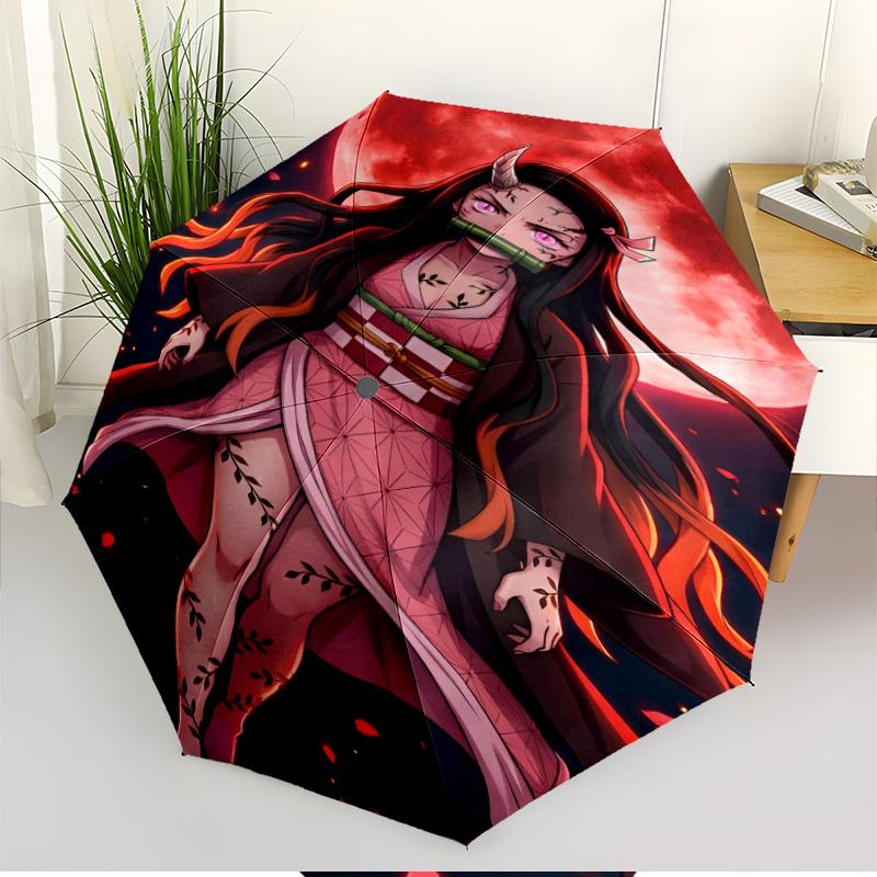 Parapluie Automatique Ouverture Fermeture Impression Demon Slayer, Parapluie Pliable Portable, pour les Trajets Extérieurs, les Voyages en Camping, Cadeau d'Anniversaire Idéal