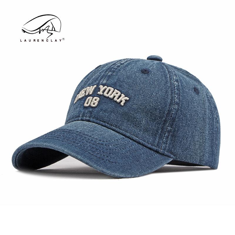 New washed denim letter embroidered baseball cap soft top men's and women's rolls summer sunscreen sunshade cap