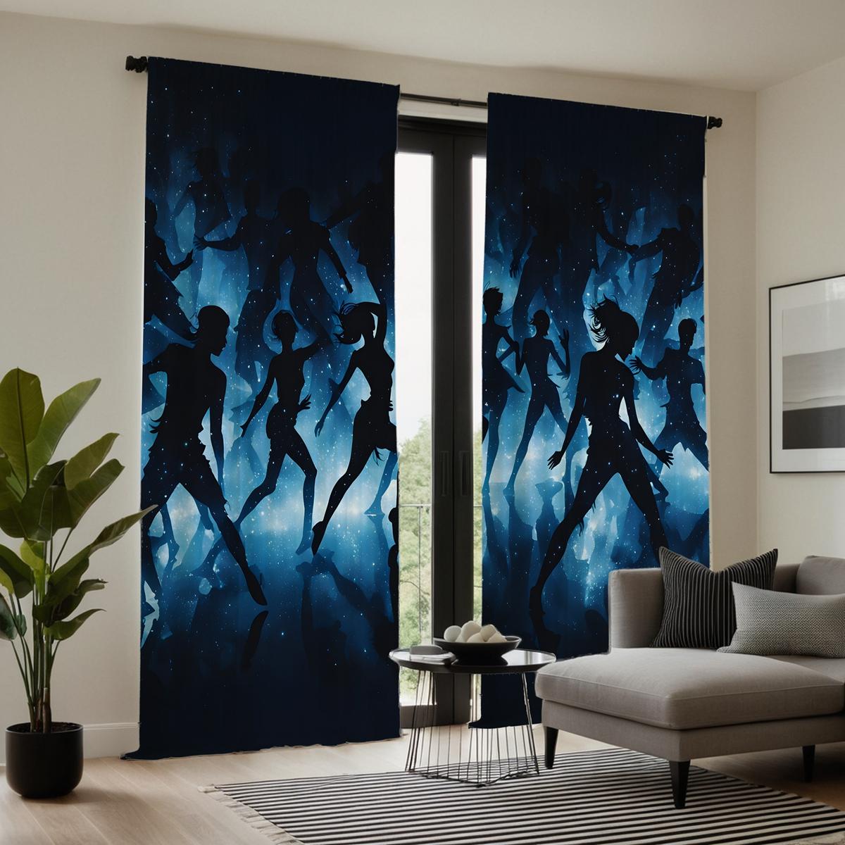 

2 шт. HD декоративная штора две танцующие юности синяя штора с цифровой печатью украшение для дома стиль украшения гостиная спальня W52H63inchW132H160cm